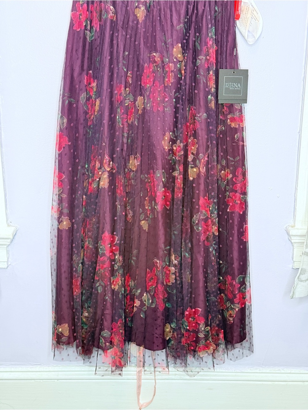 NWT! IEENA FOR MAC DUGGAL Purple Floral Flutter Sleeve Midi Dress Size 4 - Picture 6 of 16